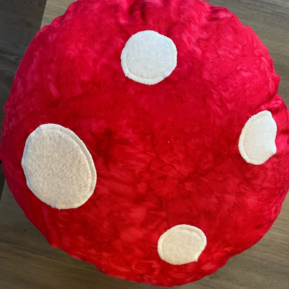Funky Mushroom Fabric Decor Pillow, Red/Cream. - Picture 2 of 4